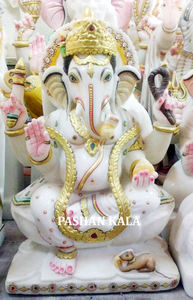 Grossiste et fabricant de magnifiques statues de Ganesh Ji en marbre blanc faites à la main en position assise avec une main de bénédiction pour l'acheteur - Product Image 6