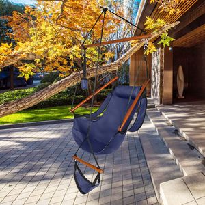 Sedia Sospesa in Tessuto Oxford con Asta in Legno, Capacità 100kg, Portabicchieri Perforato, Blu RT per Giardino, Cortile e Spiaggia - Product Image 3