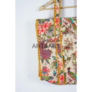 Quilted Cotton Carry Handbags Indian Hand Block Printed Cotton Quilted Sustainable Tote Bag - Product Image 3
