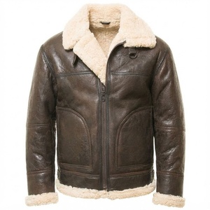 Classic 100% Genuine Leather Plus Size Motorcycle Winter Warm <b>Shearling</b> Fur Reversible Front <b>Men's</b> Leather <b>Jackets</b> - Product Image 1