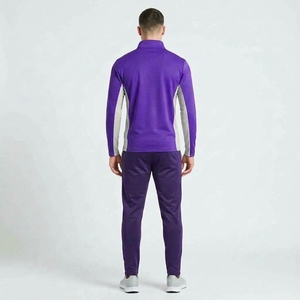 Ensemble de survêtement violet pour homme, personnalisé avec blocs de couleur, survêtement de sport à fermeture éclair quart de tour avec pantalon de jogging coupe droite 100 % coton - Product Image 2