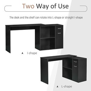 Scrivania a L Nera per Ufficio Domestico con Ripiani Girevoli, Cassetto e Libreria per Utenti di Laptop - Product Image 5