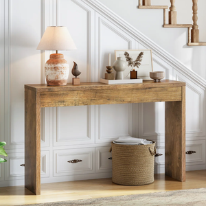 Mesa Consola Moderna de Madera, Mesa Rectangular para Sofá con Patas Cuadradas Gruesas, Acabado Marrón Natural - Product Image 4