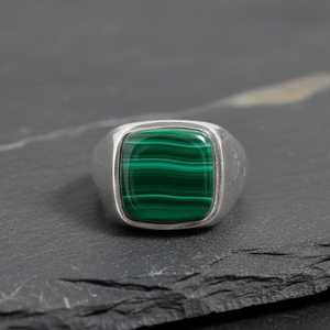 Anillo de malaquita en plata de ley 925, hecho a mano, con piedra preciosa, anillo llamativo, elegante regalo para él. - Product Image 3