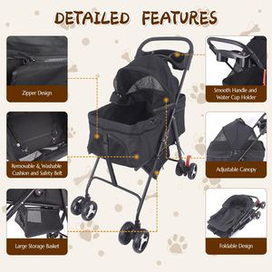 Poussette 3 en 1 pour animaux de compagnie, chiens et chats de petite et moyenne taille, 50 lb, pliable, 4 roues, chariot de jogging - Product Image 6