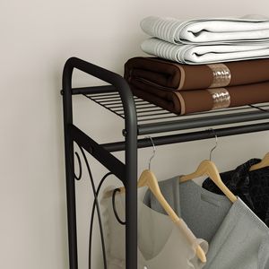 Multi-Functional Heavy-Duty Metal Laundry <b>Hamper</b> with Hanging Rail <b>Storage</b> Shelf and Rolling Wheels Easy-to-Move Organizer - Product Image 5
