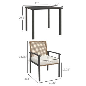 Set da Pranzo da Esterno in Vimini Resistente alle Intemperie, 5 Pezzi, con Foro per Ombrellone, Tavolo Beige, Sedie e Cuscini Inclusi - Product Image 3