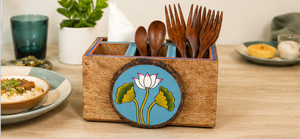 Organizador de Cubiertos de Madera de Mango Sólida Hecho a Mano, Porta Utensilios de Cocina, Caja de Almacenamiento de Servilletas, Organizador para Mesa de Comedor - Product Image 6