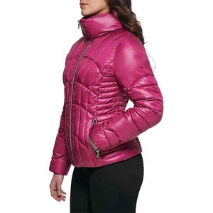 Women Quilted Puffer <b>Jacket</b> Solid Color Stand Collar Zipper Closure Full Sleeve Winter Warm Outerwear 100% Polyester Coated - Product Image 4