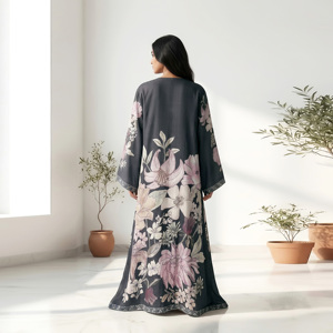 BSY Pattern Open Front Breathable Abaya Arabic Modest Islamic Floor Length <b>Long</b> Sleeve Muslim Prayer & Party Apparel - Product Image 2