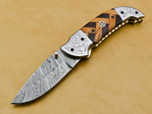 Couteau de poche pliant en acier Damas fait main, lame Tanto ultra-affûtée, pour le camping, la chasse, la survie tactique et l'EDC - Product Image 2