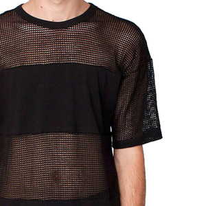 T-shirt de sport pour homme en mesh noir de haute qualité, manches courtes, pour la musculation et l'entraînement, prix de gros - Product Image 6
