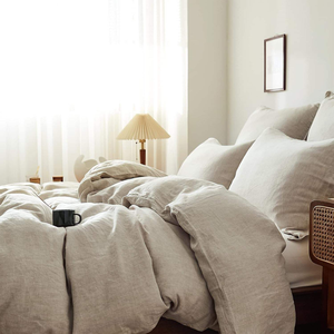 Pure Linen Waterproof Plain Duvet Cover Set 5-Piece Includes 1 Duvet Cover 1 <b>Flat</b> Sheet 1 Fitted Sheet 2 Pillowcases for Hotel - Product Image 5