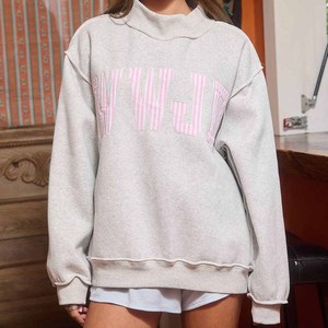 Wholesale <b>Mock</b> <b>Neck</b> Crew <b>Neck</b> Cotton Fleece Sweatshirt NASH Women Unisex Chenille Embroidery Letter Greek Sorority Pullover - Product Image 3