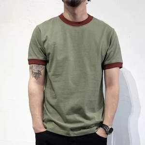 Camiseta Ringer para Hombre, Cuello Redondo con Ribetes en Contraste, Manga Corta, Mezcla de Algodón, Estilo Casual Retro, Variedad de Colores - Product Image 2
