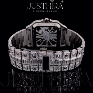 Reloj de Lujo con Esfera Esqueletizada y Diamantes para Hombre, Completamente Cubierto con Circonitas Cúbicas Baguette, Estilo Hip Hop, Correa de Acero Inoxidable, Movimiento de Cuarzo Seiko - Product Image 3