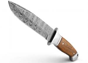 Couteau de camping artisanal en acier Damas, manche en bois, pommel en acier - Product Image 4