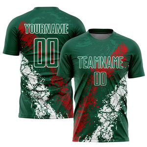 Camiseta de Fútbol Sublimada Personalizada Unisex de Manga Corta con Cuello Redondo, Camiseta de Fútbol con Patrón Geométrico Verde, Camiseta de Fútbol para Equipo - Product Image 4