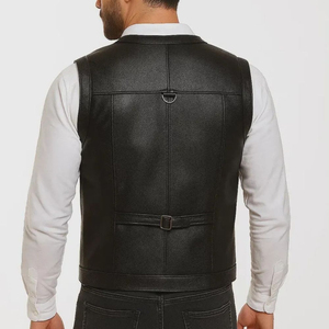 Gilet en cuir pour homme, en cuir de vache véritable, gilet de motard, veste sans manches, gilet personnalisé, logo OEM, fournisseur en gros - Product Image 5