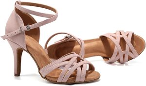 Chaussures de danse latine Baifa Danzo pour femmes, talons salsa, semelle en caoutchouc, satin, pour fêtes, mariages, performances professionnelles - Product Image 5