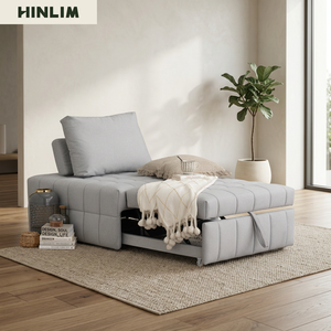 Canapé-lit une place en tissu style Mid-Century Modern avec fonction extensible, dossier coussin sans accoudoirs, pieds en métal, rembourrage en mousse pour salon - Product Image 5