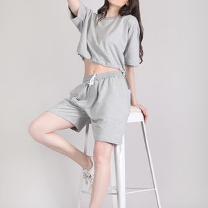 Camiseta Corta Oversize de Algodón 100% Gris Jaspeado para Mujer, Estilo Urbano, Manga Corta, Bajo Ajustable, Holgada - Product Image 6