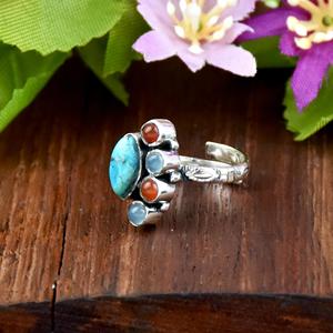 925 Sterling <b>Silver</b> Turquoise Carnelian <b>Stacking</b> <b>Ring</b> Handmade Boho Statement Gemstone Artisan Southwestern Fine Jewelry - Product Image 3