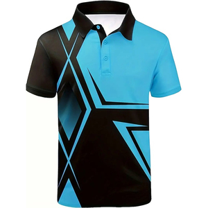 Chemise à manches courtes pour homme, bleu noir, imprimé géométrique, séchage rapide, anti-rides, tricot polyester, coupe décontractée classique - Product Image 1