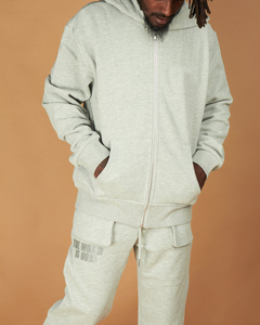 Everyday Wear <b>Lightweight</b> Regular Stylish Durable Winter Solid Soft Cotton Full-zip <b>Hoodie</b> And Matching Straight-leg Jogger Set - Product Image 3