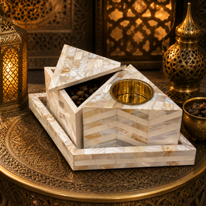Decorative Natural MOP Inlay <b>Bakhoor</b> Burner Set With Tray Handmade Luxury Arabic <b>Oud</b> Burner Premium Islamic Home Accessories - Product Image 4