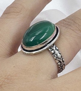 Bague ovale en onyx vert naturel, plaquée argent, pierres précieuses, pour femmes, vente en gros, bague en pierre verte - Product Image 3