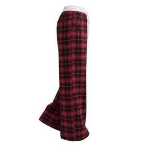 <b>Womens</b> Red <b>Black</b> Plaid Wide Leg Lounge <b>Pants</b> With White Elastic Waistband Drawstring Side Pockets And Relaxed Casual Fit Pajamas - Product Image 3