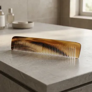 Peigne à cheveux artisanal en corne naturelle à double denture, antistatique, à dents larges et fines, pour coiffure et barbe - Product Image 4