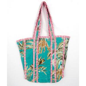 Sac fourre-tout matelassé en coton 100% à imprimé petit animal avec poignées rayées pour la plage et le shopping - Product Image 6