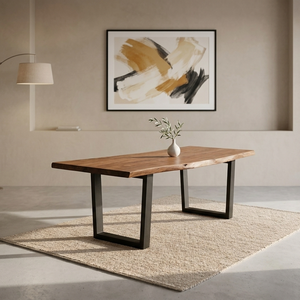 Elegant Raki Solid Wood Dining <b>Table</b> Handcrafted Natural Finish <b>Adjustable</b> for Upscale Office and Home Interiors - Product Image 2