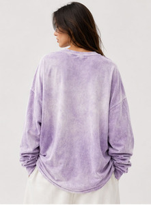 T-shirt en coton tie-dye à col rond et manches longues pour femme, coupe ample, respirant, tricoté, longueur normale, style été - Product Image 2