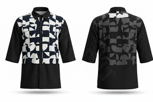 Chemise personnalisée à motif damier imprimé, manches courtes, boutonnée, tendance, confortable et élégante, coupe longue - Product Image 3