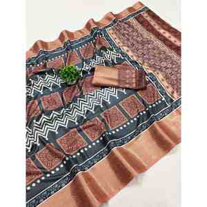เสื้อ dola Silk พิมพ์ลายดิจิตัล Saree พร้อมด้วยเสื้อ unstitched - Product Image 1