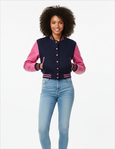 Vestes universitaires courtes pour femmes, respirantes, à prix abordable, tricotées, couleurs personnalisables, corps et manches de couleurs différentes - Product Image 2