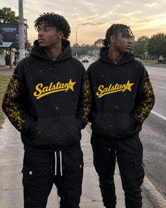 Sweat-shirt à capuche personnalisé noir avec strass et manches graphiques, sweat-shirt streetwear oversize, sweat-shirt à capuche avec logo personnalisé premium pour homme - Product Image 5