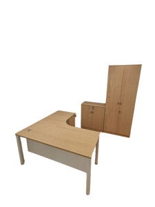 Modern L-Shaped Executive <b>Desk</b> With Storage <b>Cabinet</b> Wood Top Freestanding Office Furniture Home Office Commercial Use - Product Image 4