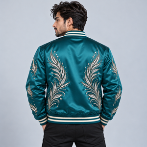 Chaqueta de Satén con Pedrería Premium, Chaqueta Bomber con Cristales Brillantes, Ropa de Calle Casual de Lujo, Prenda Exterior Elegante para Invierno - Product Image 4