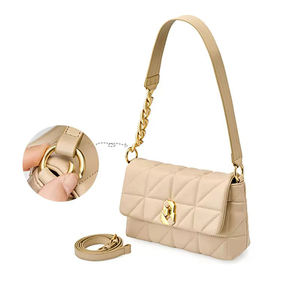 Bolso bandolera acolchado de cuero genuino para mujer, bolso de hombro con correa de cadena y solapa, para viajes diarios y otros accesorios. - Product Image 3