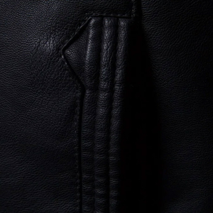 Veste en cuir noire d'hiver pour hommes, élégante, toutes tailles, avec logo personnalisé et étiquette privée, fermeture éclair. - Product Image 6