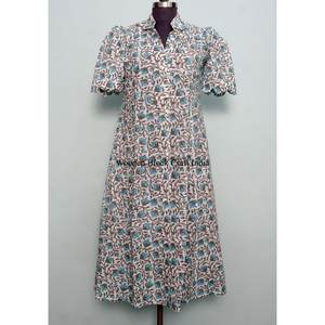 Vestido Midi de Verano con Estampado Floral de Diseño Vintage, Manga Corta, Informal, de Algodón, con Cinturón, para Mujer, Venta al por Mayor y Fabricación - Product Image 3