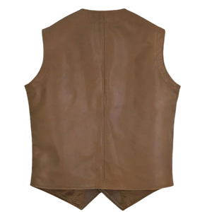 Gilet en cuir marron pour homme Leathercult, col en V, simple boutonnage - Product Image 3