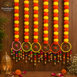 Indian Multicolor Artificial Flower Door Hanging Marigold Strings Dream Catchers Wedding <b>Backdrop</b> Pooja Room Home Decor Garlands - Product Image 1