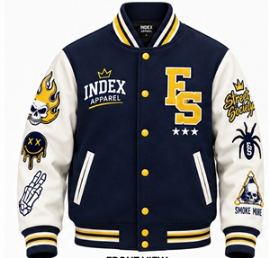 Chaqueta Varsity Bordada para Hombre de Index Apparel, con Bloques de Color, Mangas en Contraste, Botones a Presión, Estilo Urbano, Chaqueta de Béisbol - Product Image 1