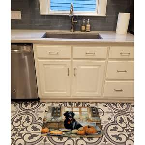 <b>Black</b> Lab Fall Kitchen Mats Machine Washable Anti-Fatigue Cushion Comfort Bath Mat Memory <b>Foam</b> Kitchen Rug with Pumpkins Design - Product Image 2