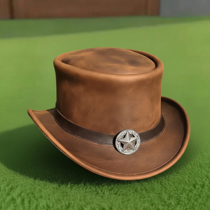 Chapeau rustique en cuir marron fait main de qualité supérieure, style steampunk, western, gothique, cosplay, festival - Product Image 1